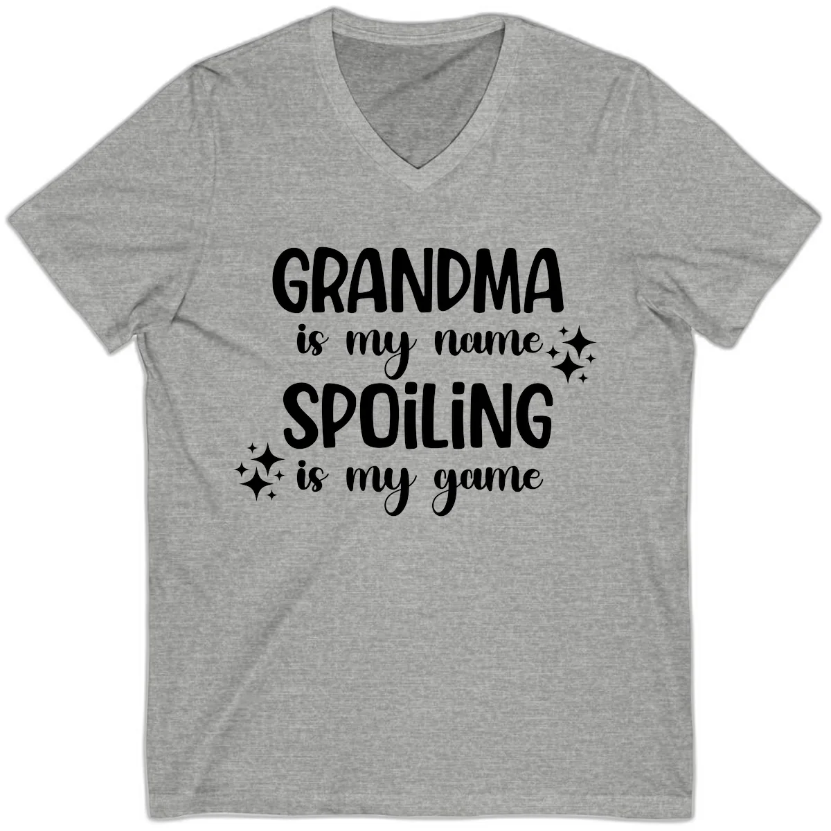 Grandma Is My Name Spoiling Is My Game V-Neck in Athletic Heather